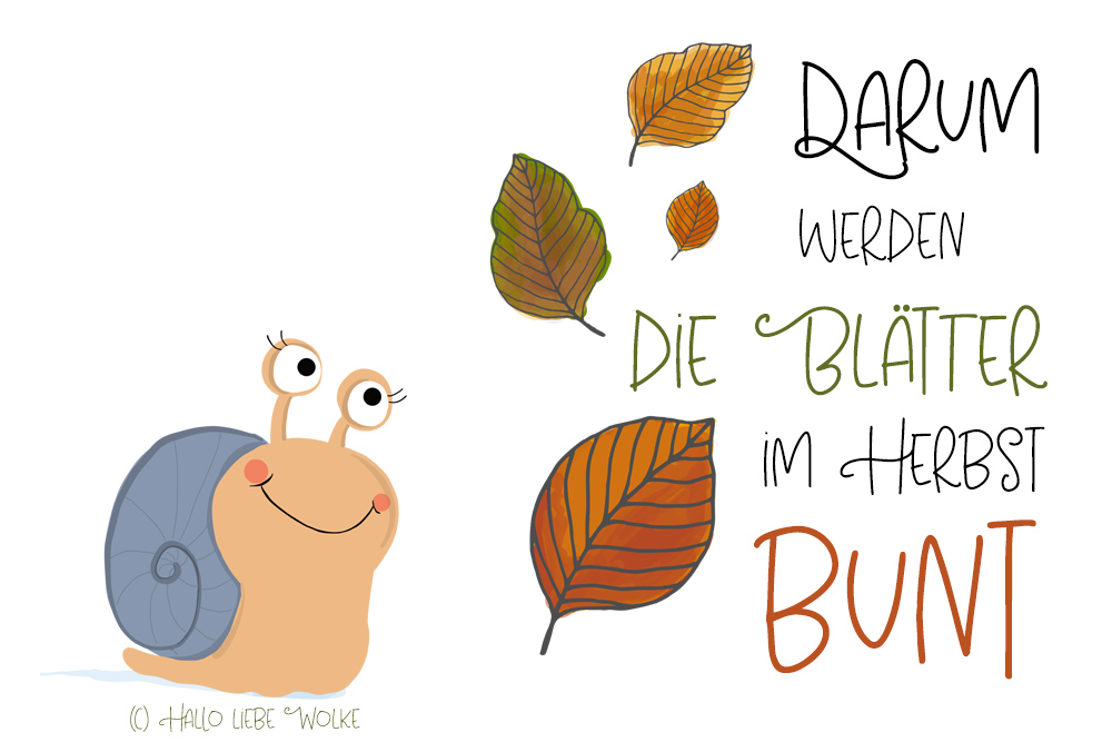 Schneckelinchen erklärt Darum werden die Blätter im Herbst bunt, Malvorlage Laub, Blätter, Herbst, Ausmalbild, Kindergarten, Kita, Vorschule, Bunt, Herbst