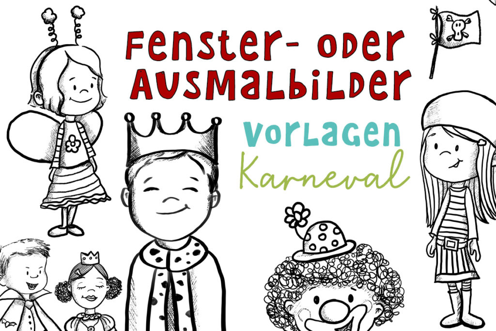 Malvorlagen für Karneval Fensterbilder Ausmalbild Basteln Karneval Fasching Kinder Kita Kindergarten kostenlos Freebie drucken download Wilma Wochenwurm