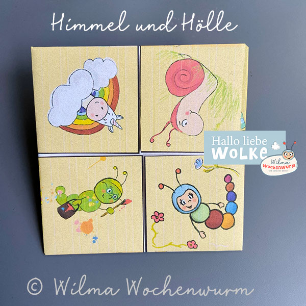 Himmel und Hölle Spiel Spruch Spielregeln Anleitung zum Ausdrucken Origami Papierfalten kostenlos Wilma Wochenwurm Vorschule