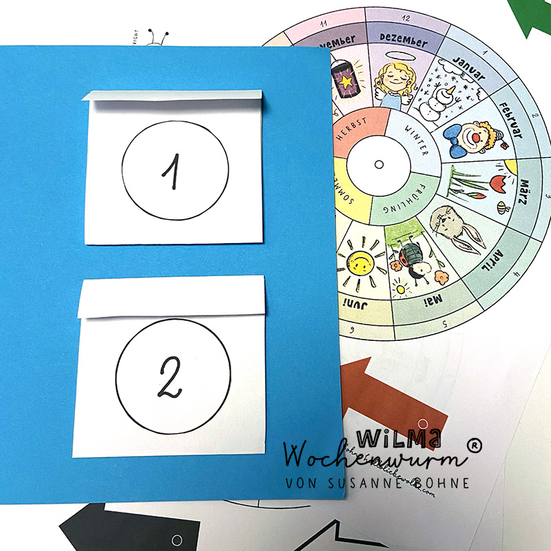 Jahresuhr basteln Kinder Vorlage Kindergarten Lapbook Jahreskreis