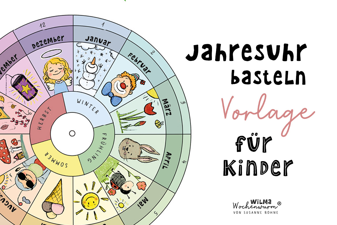Jahresuhr basteln für Kinder Jahreskreis Vorlage Kopiervorlage