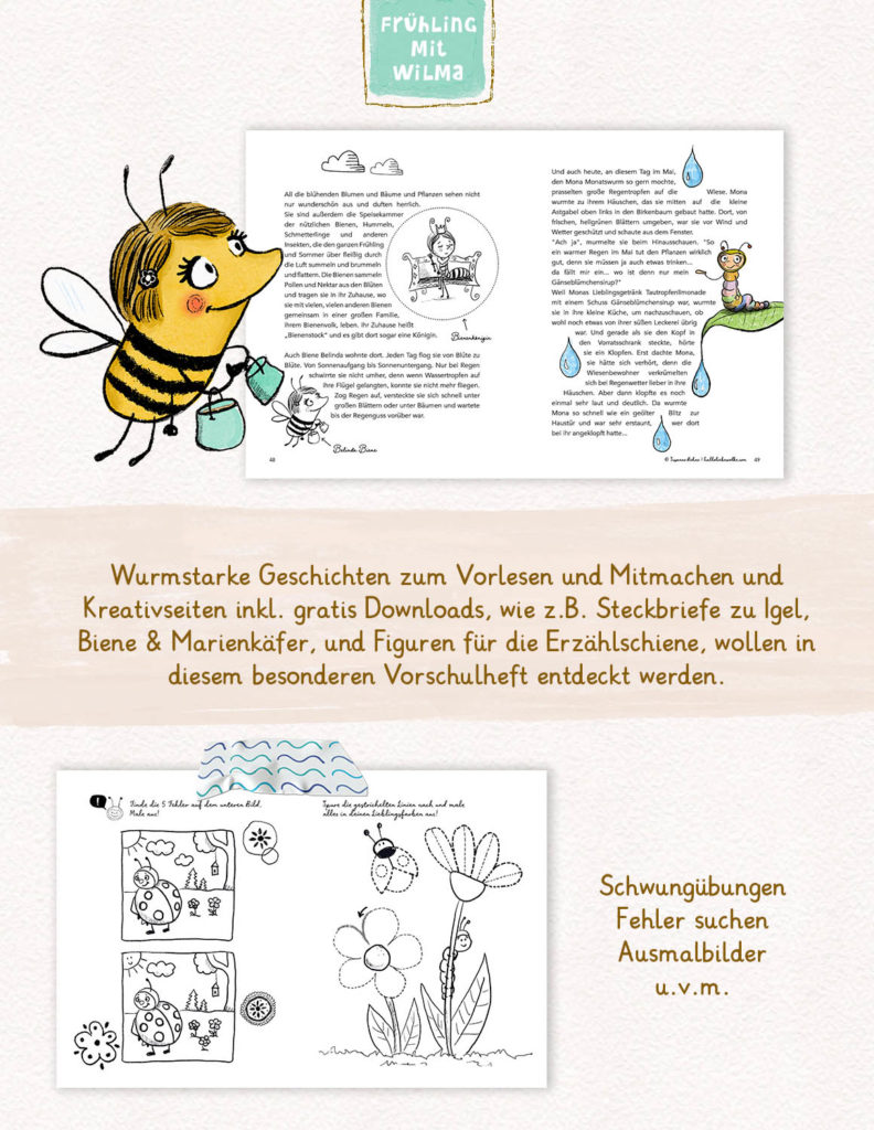 Lerngeschichten mit Wilma Wochenwurm Frühling - neue Geschichten im frühling Kinder Kita Kindergarten Krippe Vorschule Grundschule PDF Download Lernheft