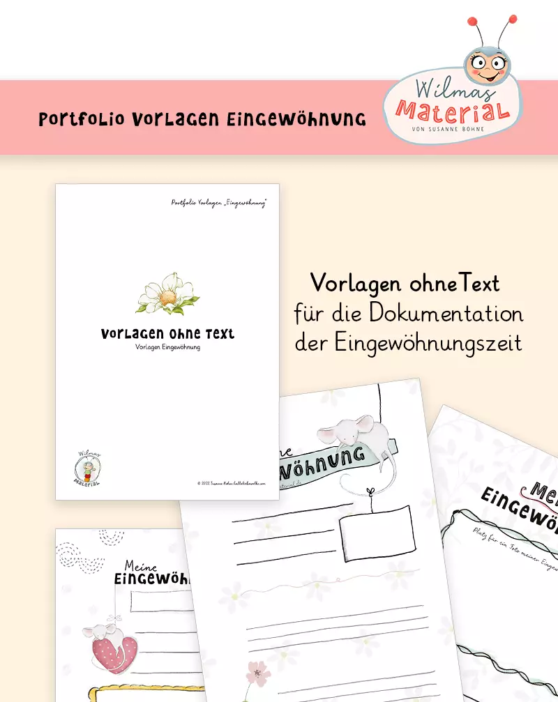 Portfolio Kindergarten Eingewöhnung Kita erster Tag Wilma Wochenwurm Arbeitsblatt Entwicklungsordner Erzieherin Krippe ausdrucken Vorlagen Download blanko