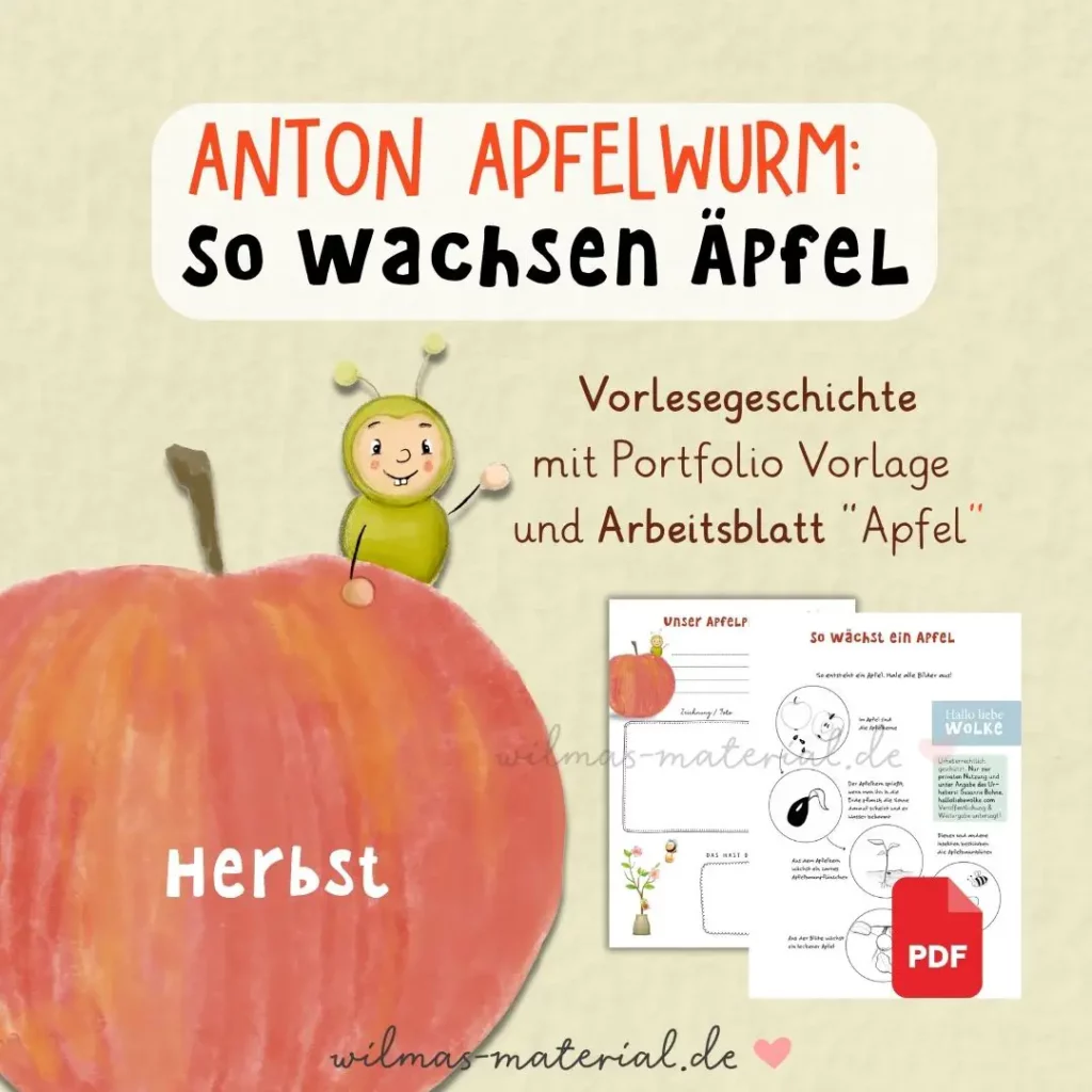 Vom Kern zum Apfel Anton Apfelwurm Apfelgeschichte zum Vorlesen Kindergarten Wilmas Material