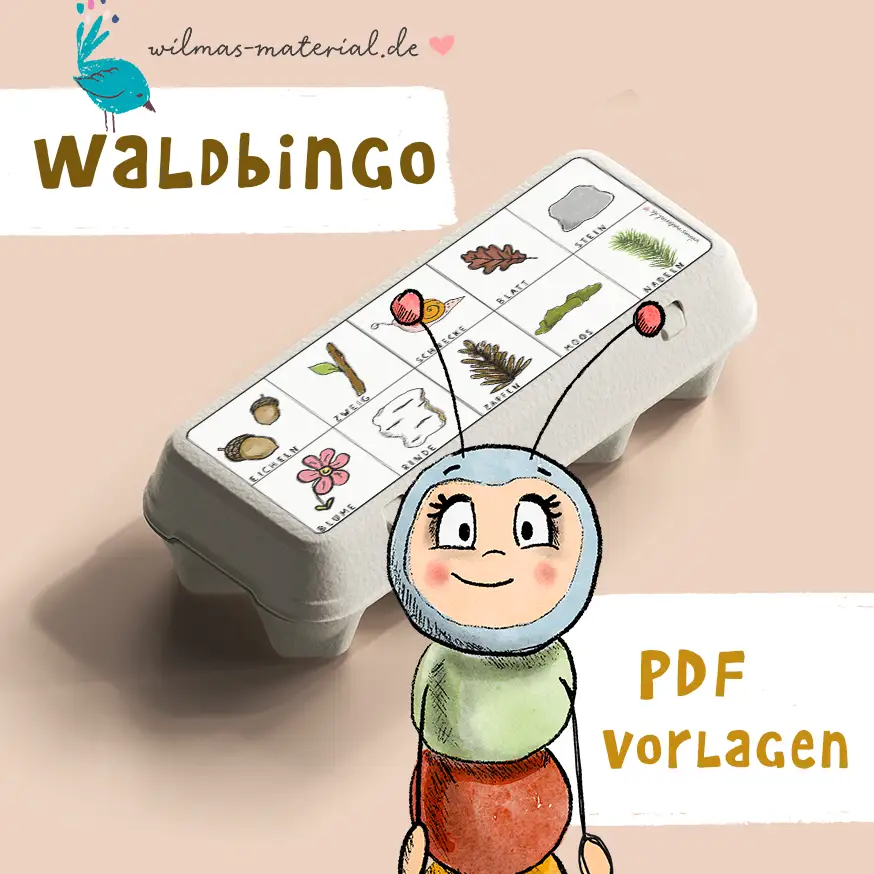 Waldbingo waldschatzsuche Naturbingo schnitzeljagd wald Wilma Wochenwurm Wilmas Material