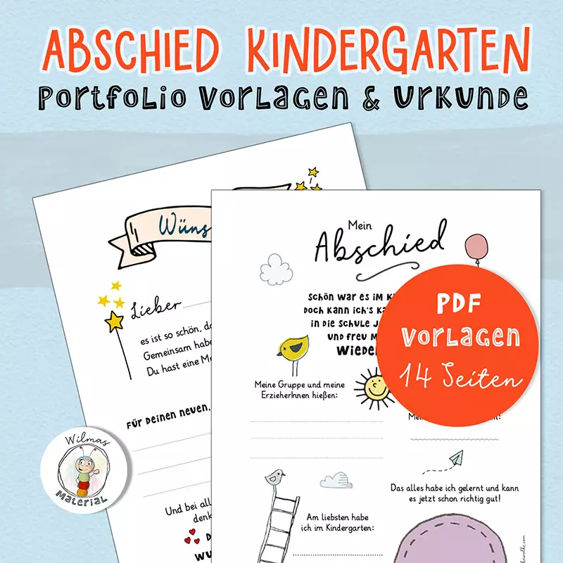 portfolio kindergarten abschied abschiedsbrief urkunde wünsche abschluss abschlusseite wilma wochenwurm PDF ausdrucken